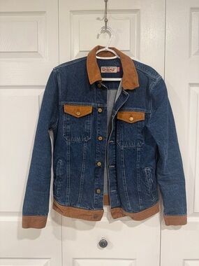 Zara Blue Denim Jacket with Brown Corduroy Trim